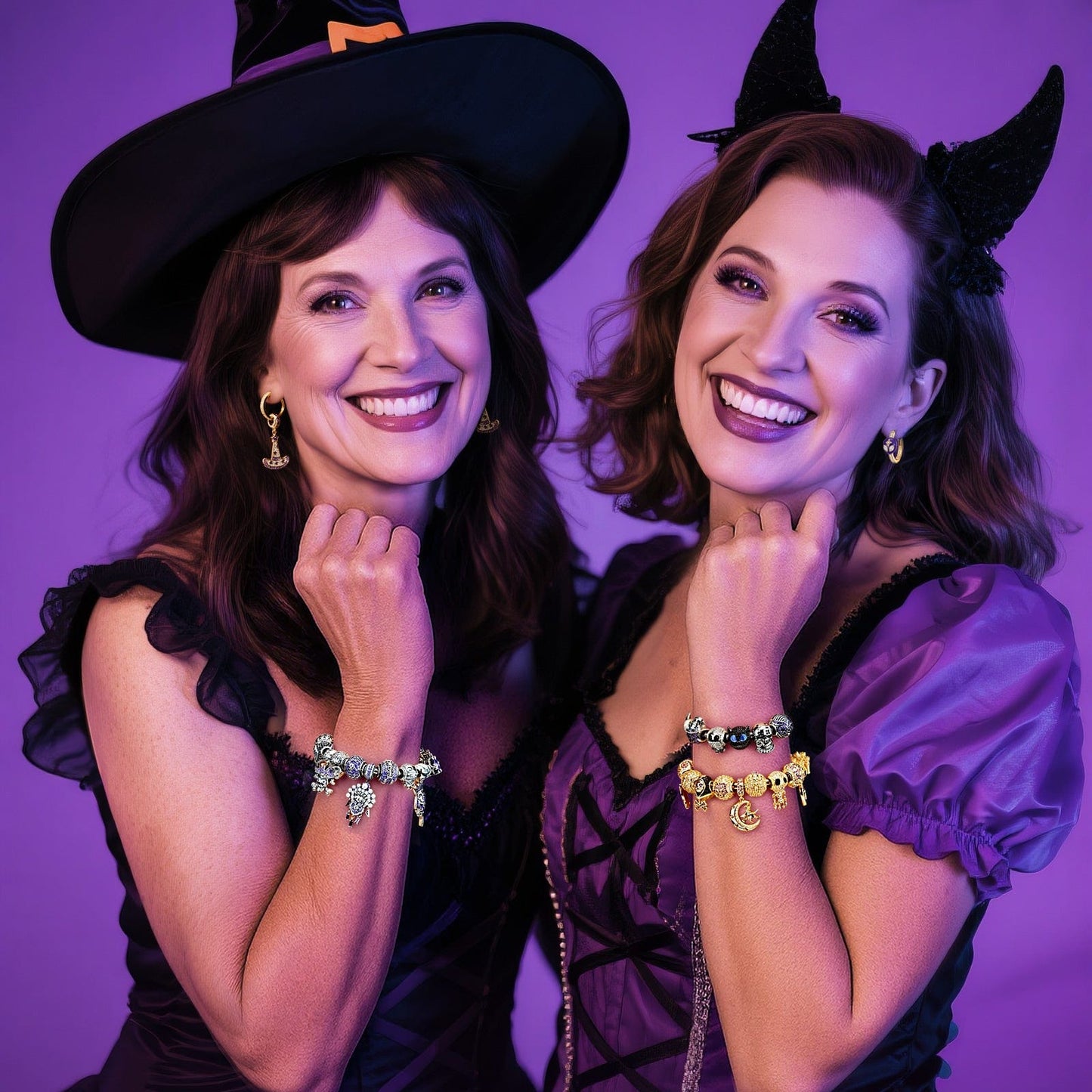 Sterling Silver Spooky Fun Charms Bracelet Set With Enamel In Two-Tone Plating (Includes bracelet and all charms shown)