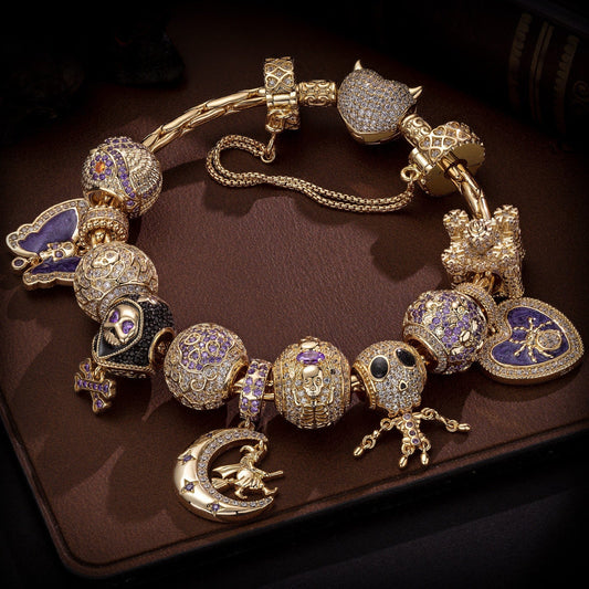 gona- Sterling Silver Haunting Ghost Charms Bracelet Set With Enamel In Two-Tone Plating (Includes bracelet and all charms shown)