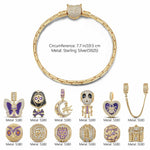 Sterling Silver Haunting Ghost Charms Bracelet Set With Enamel In Two-Tone Plating (Includes bracelet and all charms shown)