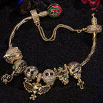 Sterling Silver Kingly Halloween Charms Bracelet Set With Enamel In 14K Gold Plated (Includes bracelet and all charms shown)