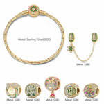 Sterling Silver Joyous Festive Charms Bracelet Set With Enamel In 14K Gold Plated (Includes bracelet and all charms shown)