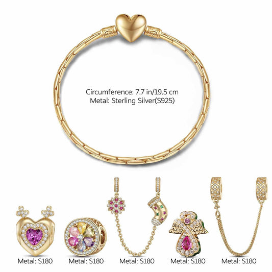 gon- Sterling Silver Gleeful Yuletide Fairies Charms Bracelet Set In 14K Gold Plated (Includes bracelet and all charms shown)