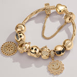 Sterling Silver Joyful Beaming Charms Bracelet Set With Enamel In 14K Gold Plated (Includes bracelet and all charms shown)