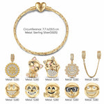 Sterling Silver Joyful Beaming Charms Bracelet Set With Enamel In 14K Gold Plated (Includes bracelet and all charms shown)