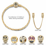 Sterling Silver Grinning Bliss Charms Bracelet Set With Enamel In 14K Gold Plated (Includes bracelet and all charms shown)