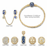 Sterling Silver Twinkling Starlight Charms Bracelet Set With Enamel In 14K Gold Plated (Includes bracelet and all charms shown)