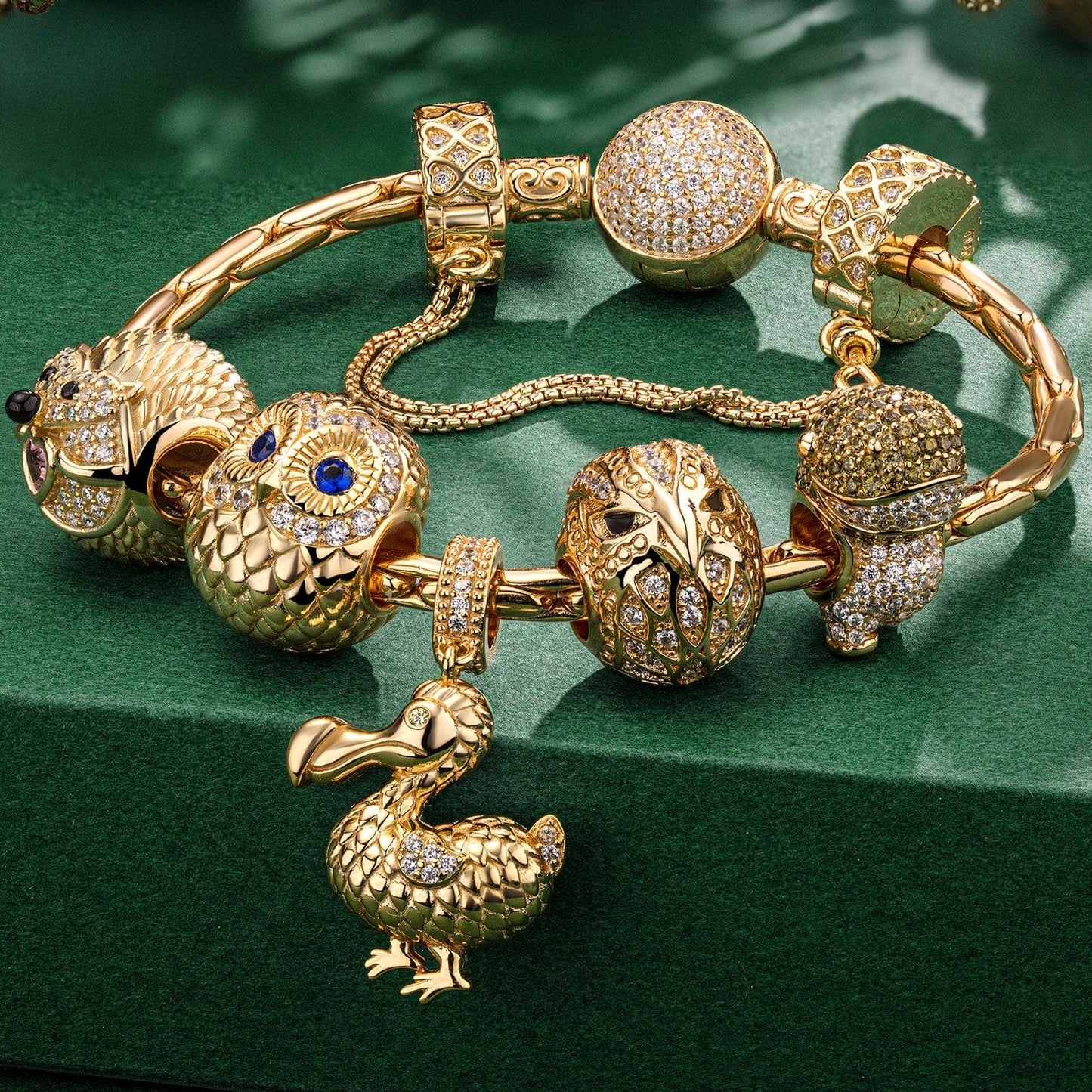 Sterling Silver Lost Wonders Charms Bracelet Set In 14K Gold Plated (Includes bracelet and all charms shown)