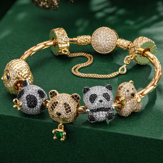 gona- Sterling Silver Arctic & Bamboo Beauties Charms Bracelet Set, Featuring Dual Plating in 14K Gold and White Gold (Includes bracelet and all charms shown)
