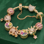 Sterling Silver Fairytale Fores Charms Bracelet Set In 14K Gold Plated (Includes bracelet and all charms shown)
