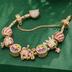 Sterling Silver Fairytale Fores Charms Bracelet Set In 14K Gold Plated (Includes bracelet and all charms shown)