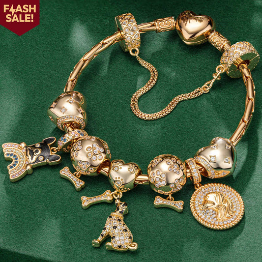 gona- Sterling Silver Doggy Delight Charms Bracelet Set In 14K Gold Plated (Includes bracelet and all charms shown)