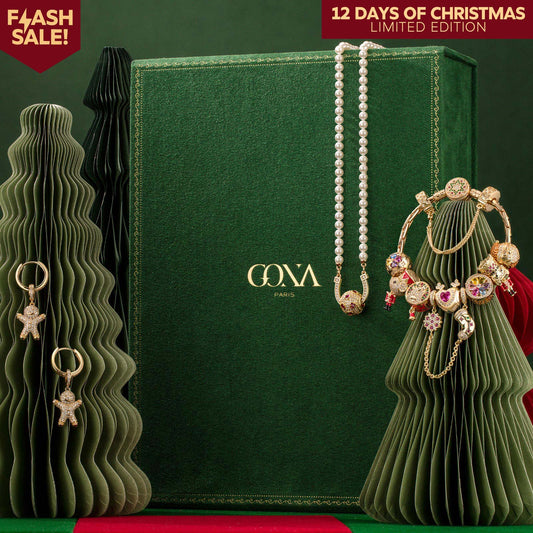 gona- Limited Edition - The Iconic Advent Calendar - 12 Days Of Christmas Fine Jewelry Gift Set: Sterling Silver Festive Hearts Charms Earrings and Necklace and Bracelet Set With Enamel In 14K Gold Plated