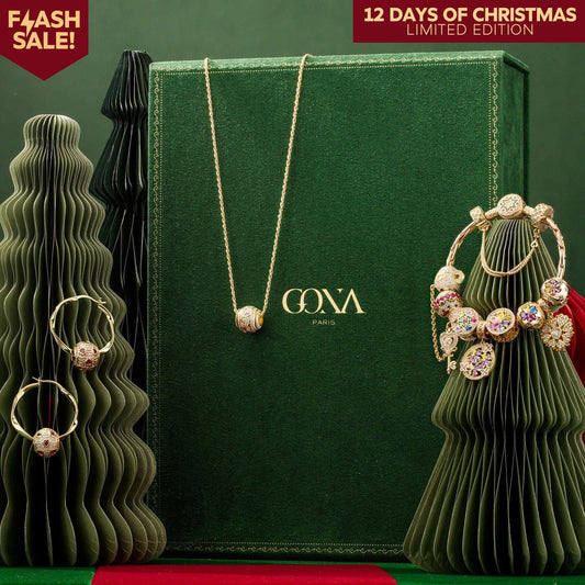 gona- Limited Edition - The Iconic Advent Calendar - 12 Days Of Christmas Fine Jewelry Gift Set: Sterling Silver Petal Delight Charms Earrings and Necklace and Bracelet Set With Enamel In 14K Gold Plated