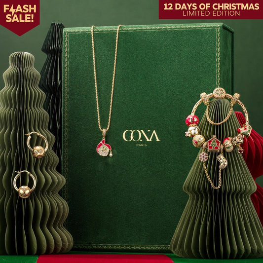 gona- Limited Edition - The Iconic Advent Calendar - 12 Days Of Christmas Fine Jewelry Gift Set: Sterling Silver Santa's Sleigh Charms Earrings and Necklace and Bracelet Set With Enamel In 14K Gold Plated