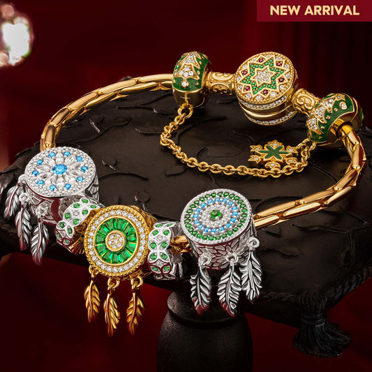 gon- Sterling Silver Verdant Dreamcatcher Charms Bracelet Set, Featuring Dual Plating in 14K Gold and White Gold (Includes bracelet and all charms shown)