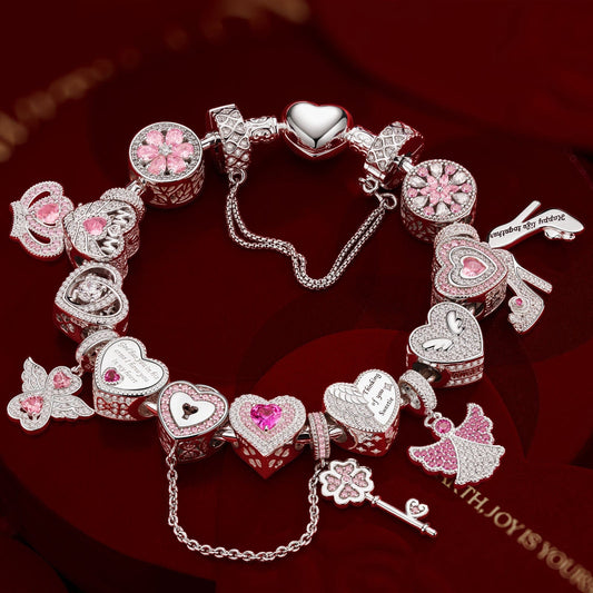 gona- Sterling Silver Angel's Wishes Charms Bracelet Set In 14K Gold Plated (Includes bracelet and all charms shown)