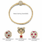 Sterling Silver Fiery Tiger: January Garnet Charms Bracelet Set In 14K Gold Plated (Includes bracelet and all charms shown)