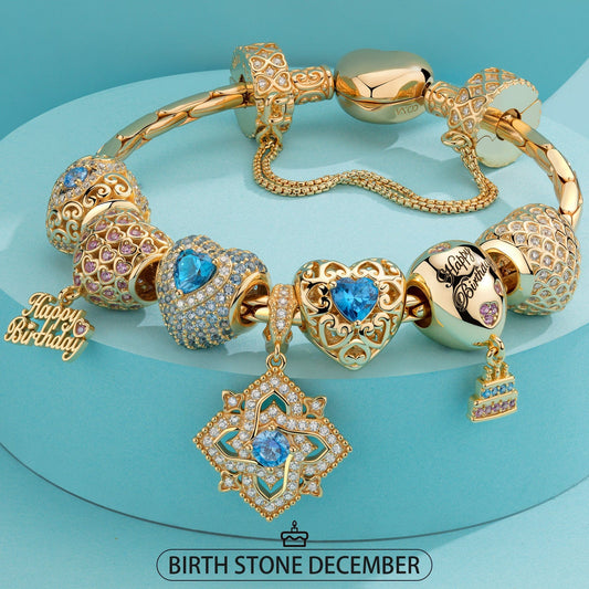 gona- Sterling Silver Winter Celebration: December Blue Topaz Charms Bracelet Set In 14K Gold Plated (Includes bracelet and all charms shown)