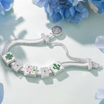 Sterling Silver Smiley Bloom Rectangular Charms Bracelet Set In White Gold Plated(Includes bracelet and all charms shown)