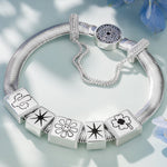 Sterling Silver Smiley Bloom Rectangular Charms Bracelet Set In White Gold Plated(Includes bracelet and all charms shown)