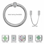 Sterling Silver Smiley Bloom Rectangular Charms Bracelet Set In White Gold Plated(Includes bracelet and all charms shown)