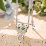 Sterling Silver Regal Purr Charms Necklace Set In White Gold Plated