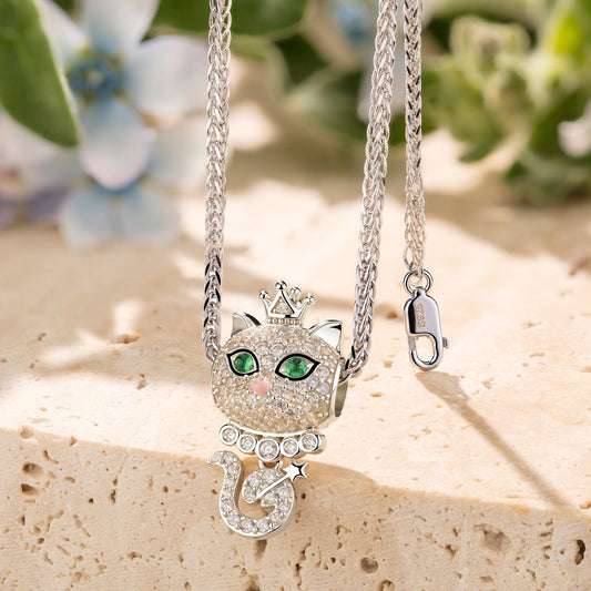 gona- Sterling Silver Regal Purr Charms Necklace Set In White Gold Plated