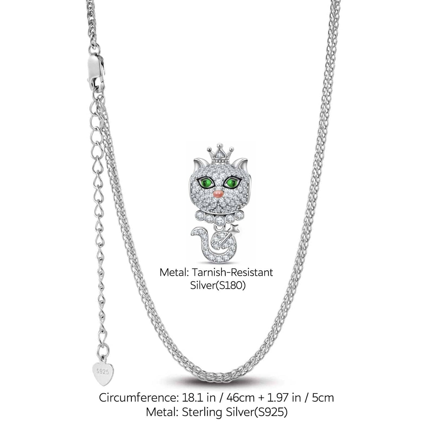 Sterling Silver Regal Purr Charms Necklace Set In White Gold Plated