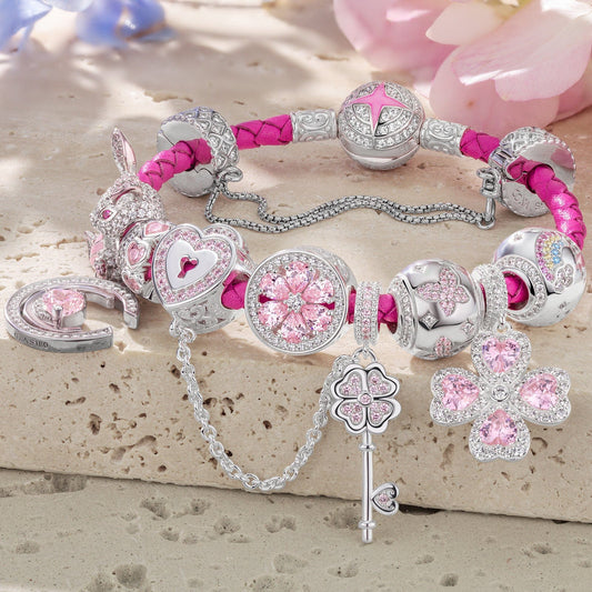 gona- Sterling Silver Spring Spectrum Bracelet Set In White Gold Plated(Includes bracelet and all charms shown)