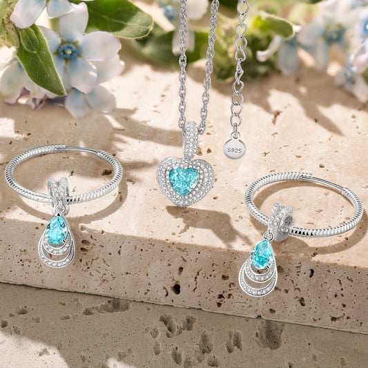 gona- Sterling Silver Ocean's Embrace Charms Necklace and Earrings Set In White Gold Plated