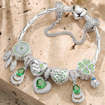 Sterling Silver Emerald Flourish Charms Bracelet Set In White Gold Plated (Includes bracelet and all charms shown)
