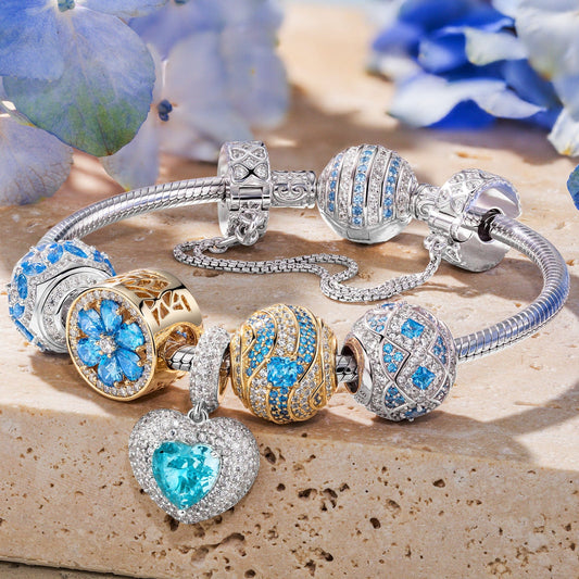 gona- Sterling Silver Oceanic Horizon Charms Bracelet Set, Featuring Dual Plating in 14K Gold and White Gold (Includes bracelet and all charms shown)