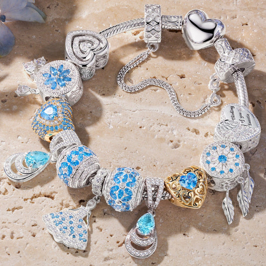 gona- Sterling Silver Oceanic Blossoms Charms Bracelet Set, Featuring Dual Plating in 14K Gold and White Gold (Includes bracelet and all charms shown)