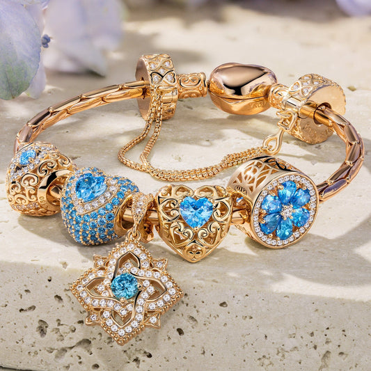 gona- Sterling Silver Dignified Heart Charms Bracelet Set In 14K Gold Plated (Includes bracelet and all charms shown)