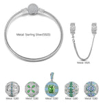 Sterling Silver Emerald Glow Charms Bracelet Set In White Gold Plated (Includes bracelet and all charms shown)