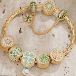 Sterling Silver Lush Greenery Charms Bracelet Set, Featuring Dual Plating in 14K Gold and White Gold (Includes bracelet and all charms shown)