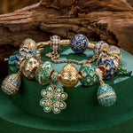 Sterling Silver Regal Easter Symphony Easter Eggs Charms Bracelet Set With Enamel In 14K Gold Plated (Includes bracelet and all charms shown)