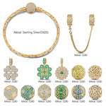 Sterling Silver Fields of Fortune Charms Bracelet Set With Enamel In 14K Gold Plated (Includes bracelet and all charms shown)
