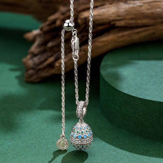 gona- Sterling Silver Adjustable Rope Chain Necklace With Slider Clasp Sapphire Serenade Charm Necklace Set In White Gold Plated