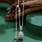 Sterling Silver Adjustable Rope Chain Necklace With Slider Clasp Sapphire Serenade Charm Necklace and Earrings Set In White Gold Plated