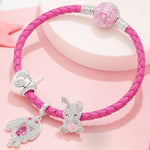 Sterling Silver My Bunny Baby Charms Bracelet Set With Enamel In White Gold Plated (Includes bracelet and all charms shown)