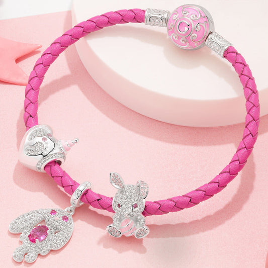 gona- Sterling Silver My Bunny Baby Charms Bracelet Set With Enamel In White Gold Plated (Includes bracelet and all charms shown)