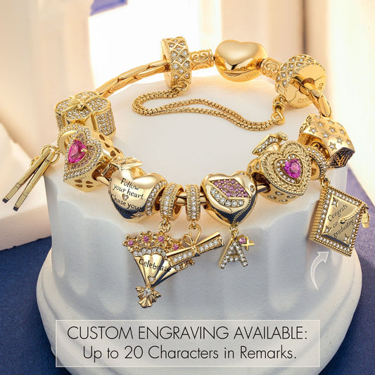 gon- Sterling Silver Blossoming Futures Charms Bracelet Set In 14K Gold Plated (Includes bracelet and all charms shown)