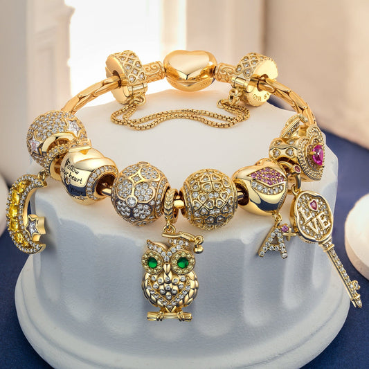 gon- Sterling Silver Honor and Pride Charms Bracelet Set With Enamel In 14K Gold Plated (Includes bracelet and all charms shown)
