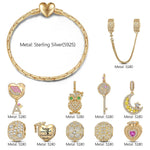 Sterling Silver Honor and Pride Charms Bracelet Set With Enamel In 14K Gold Plated (Includes bracelet and all charms shown)