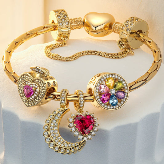 gon- Sterling Silver Bloom of Achievement Charms Bracelet Set In 14K Gold Plated (Includes bracelet and all charms shown)