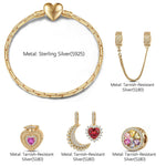 Sterling Silver Bloom of Achievement Charms Bracelet Set In 14K Gold Plated (Includes bracelet and all charms shown)