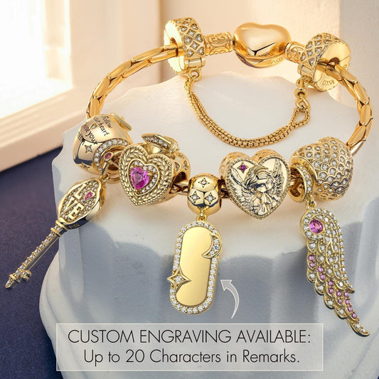 gon- Sterling Silver Winged Achievements Charms Bracelet Set In 14K Gold Plated (Includes bracelet and all charms shown)