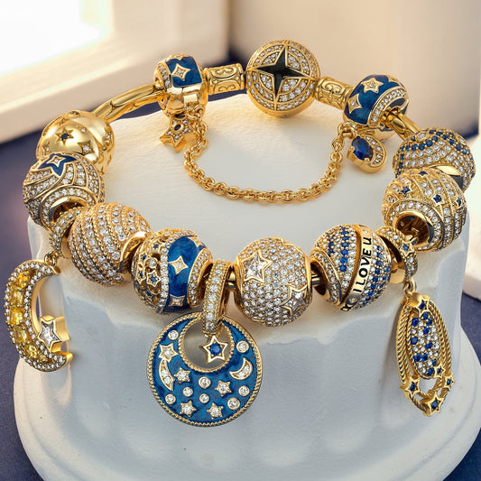 gon- Sterling Silver Skyward Future Charms Bracelet Set In 14K Gold Plated (Includes bracelet and all charms shown)
