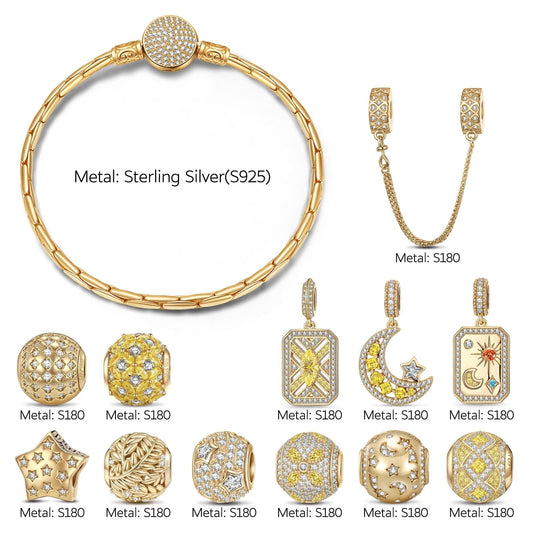 gon- Sterling Silver Thriving Dreamscape Charms Bracelet Set In 14K Gold Plated (Includes bracelet and all charms shown)